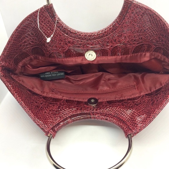 3/$30 RED FAUX LEATHER CROCODILE PLEATHER TOP HANDLE O RING BAG RETRO PURSE - Picture 5 of 10